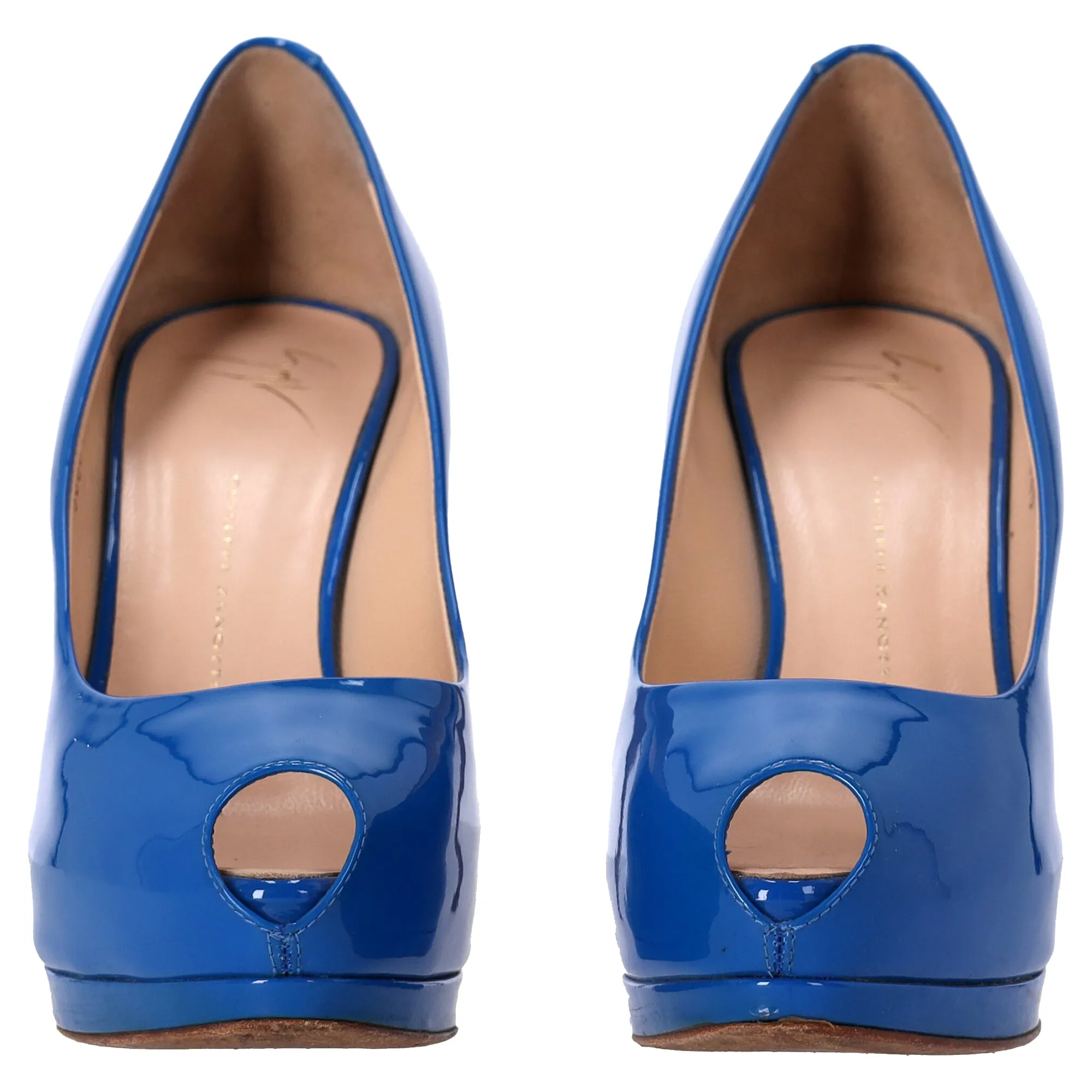 Giuseppe Zanotti Peep-Toe Pumps in Blue Patent Leather