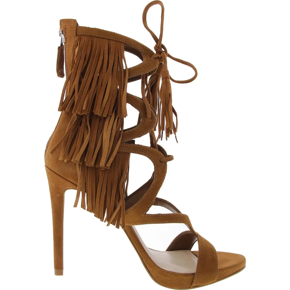 GWABRIA Womens Fringe Suede Lace-Up Heels