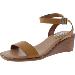 Harleign Womens Studded Faux Leather Wedge Sandals