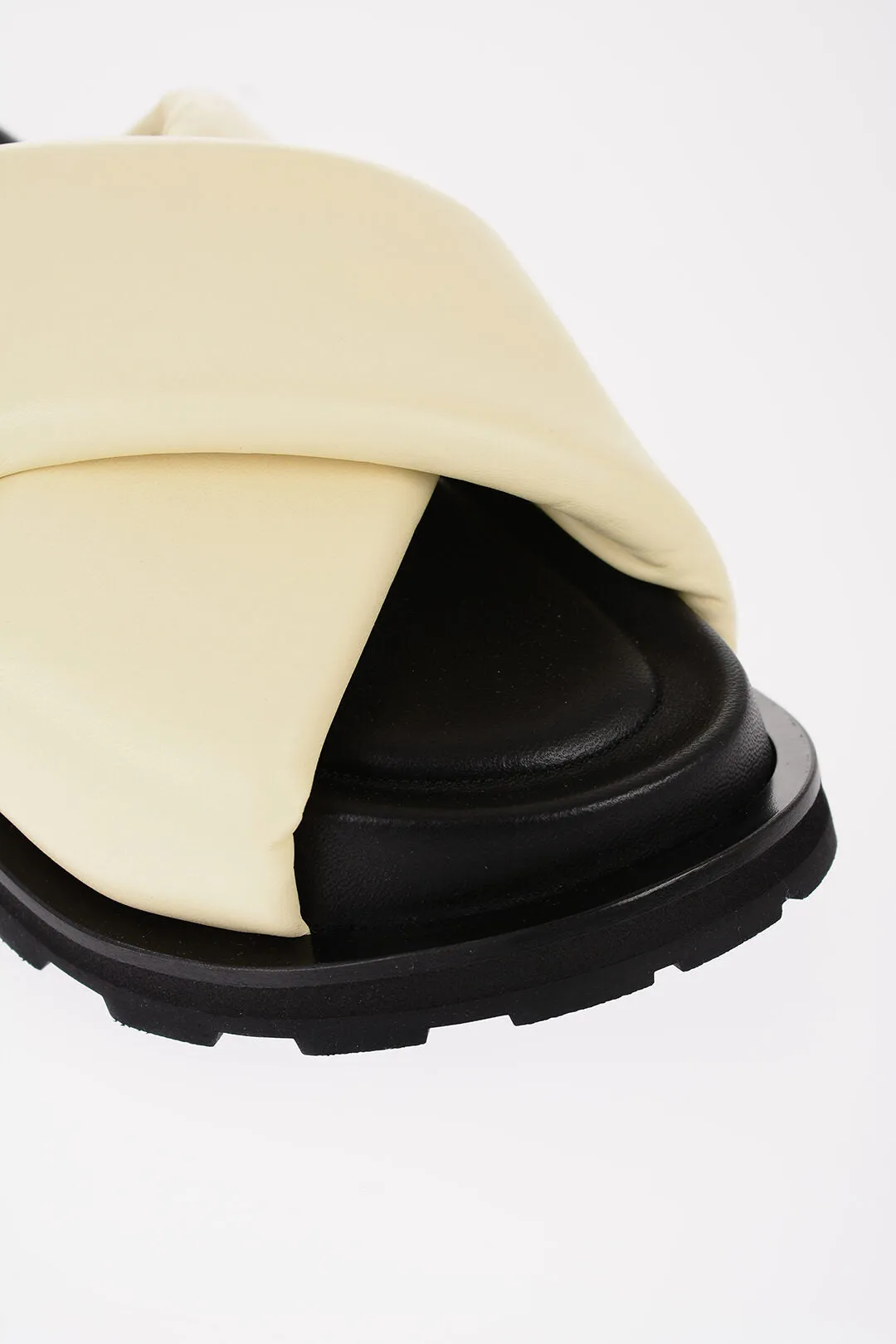 Jil Sander Criss Cross Designed Leather Sandals With Carrion Sole