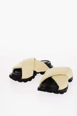 Jil Sander Criss Cross Designed Leather Sandals With Carrion Sole