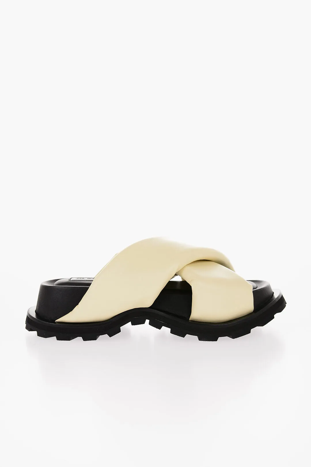 Jil Sander Criss Cross Designed Leather Sandals With Carrion Sole