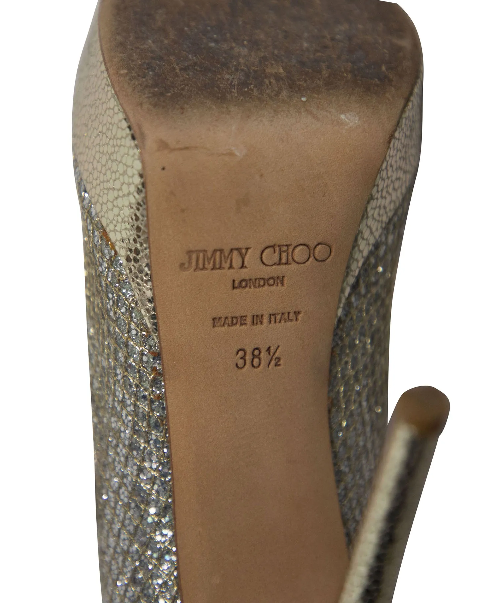 Jimmy Choo Dahlia Platform Peep Toe Pumps in Silver Glitter
