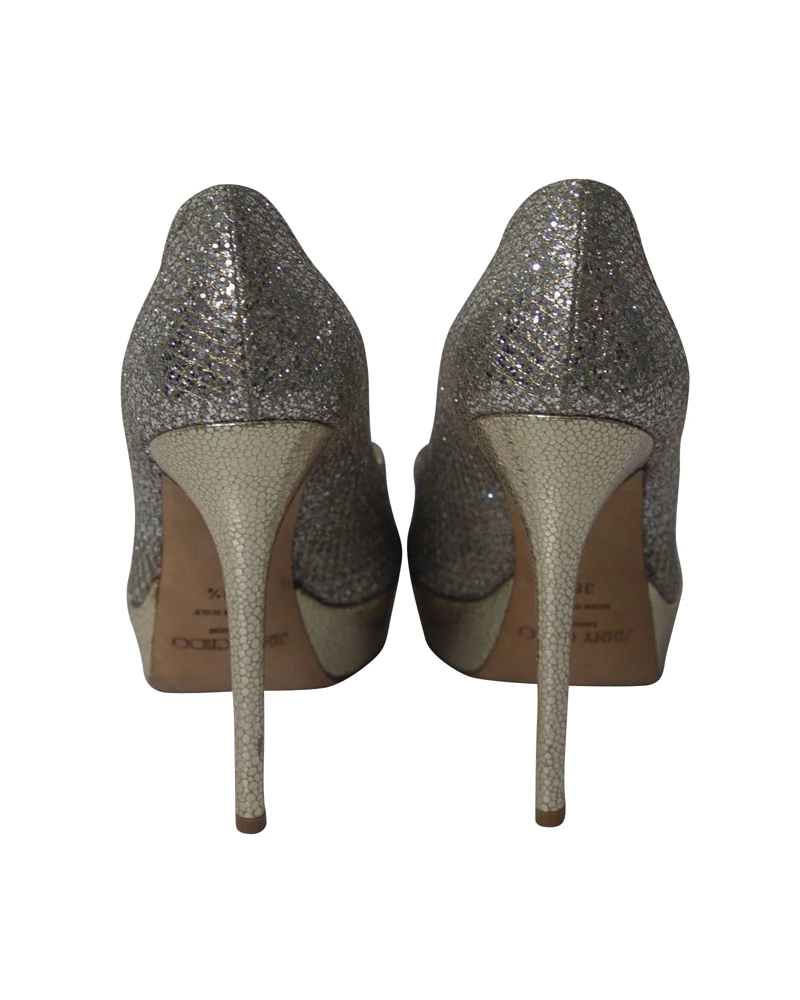 Jimmy Choo Dahlia Platform Peep Toe Pumps in Silver Glitter