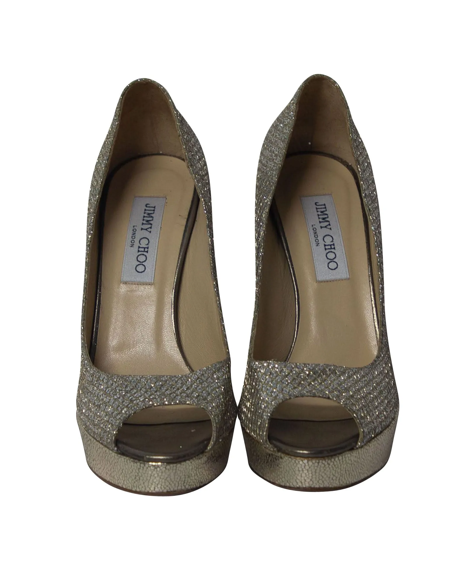 Jimmy Choo Dahlia Platform Peep Toe Pumps in Silver Glitter