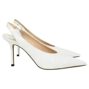 Jimmy Choo Ivy Croc Embossed Slingback Pumps in White Leather