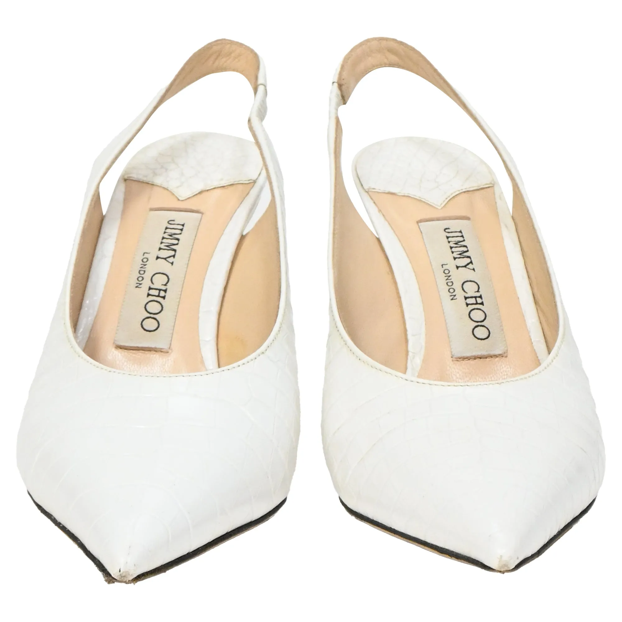 Jimmy Choo Ivy Croc Embossed Slingback Pumps in White Leather