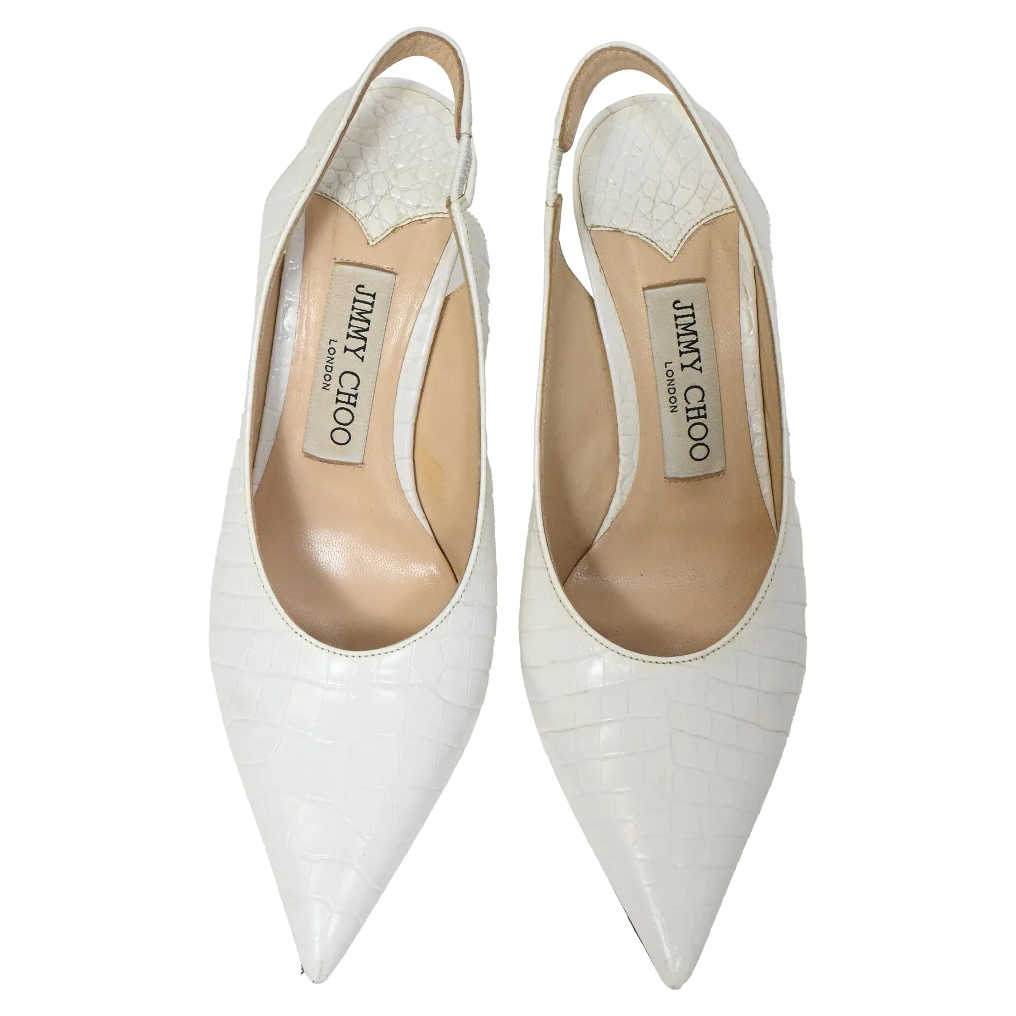 Jimmy Choo Ivy Croc Embossed Slingback Pumps in White Leather