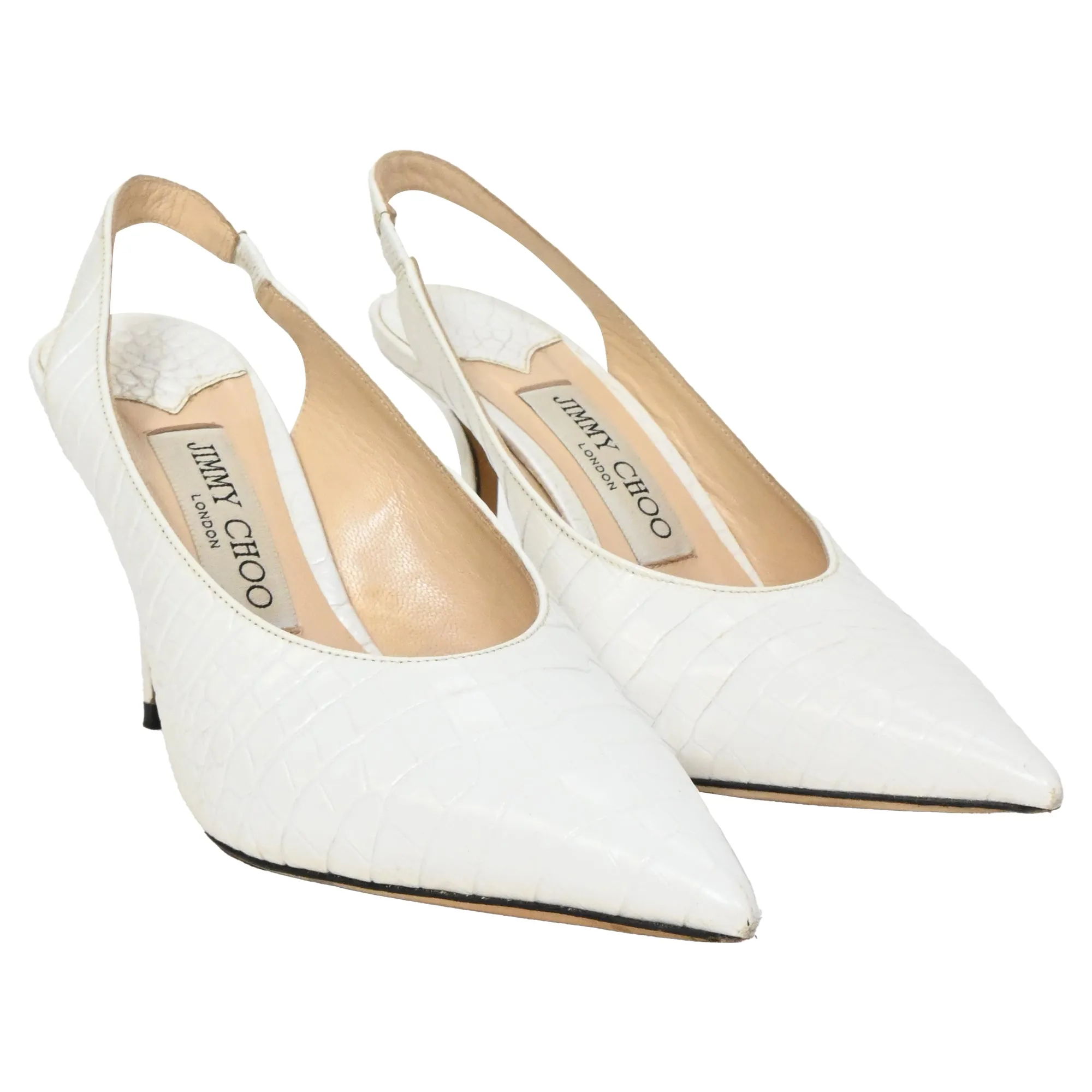 Jimmy Choo Ivy Croc Embossed Slingback Pumps in White Leather