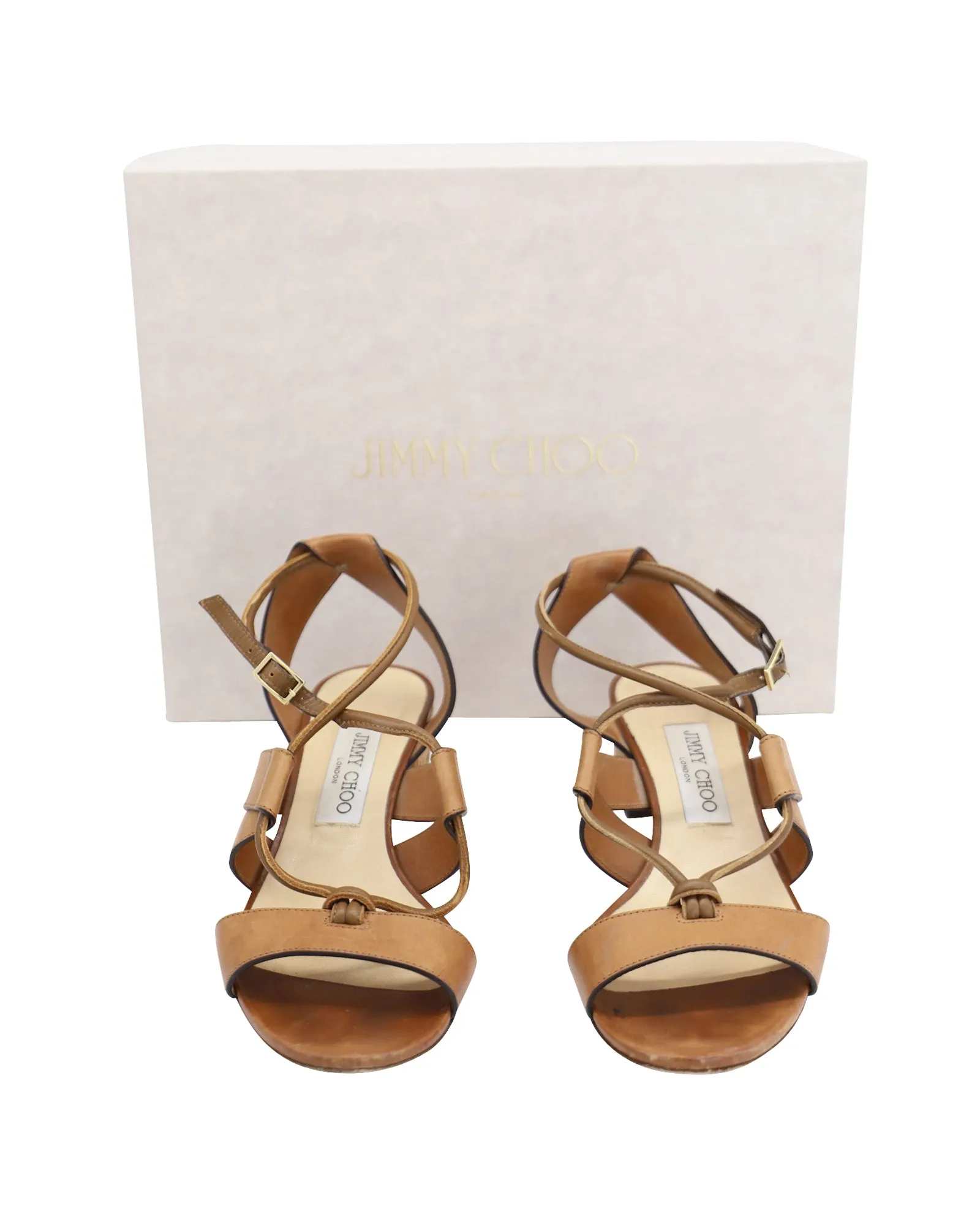 Jimmy Choo Margo Crisscross Sandals in Brown Leather