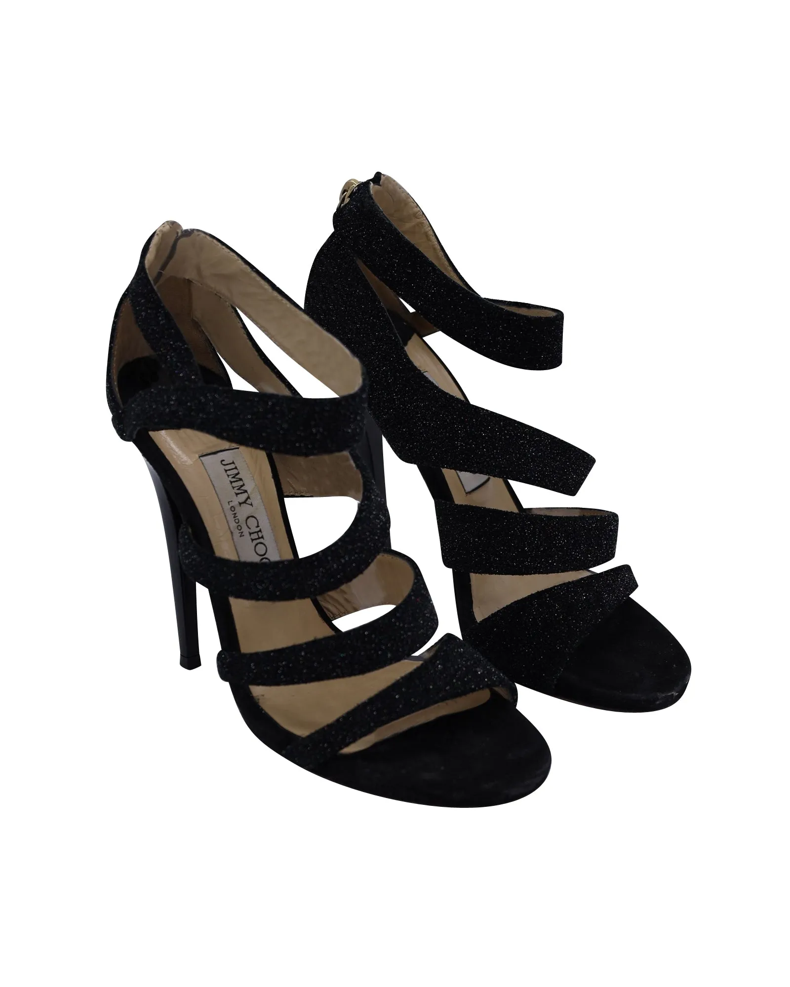 Jimmy Choo Strappy Sandals in Black Glitter