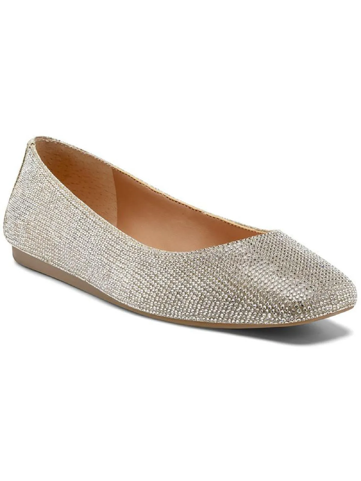 Juney Womens Rhinestone Square Toe Ballet Flats