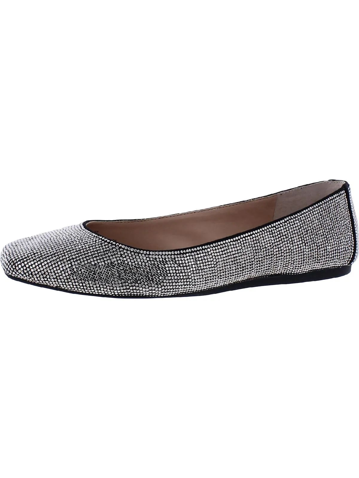 Juney Womens Rhinestone Square Toe Ballet Flats