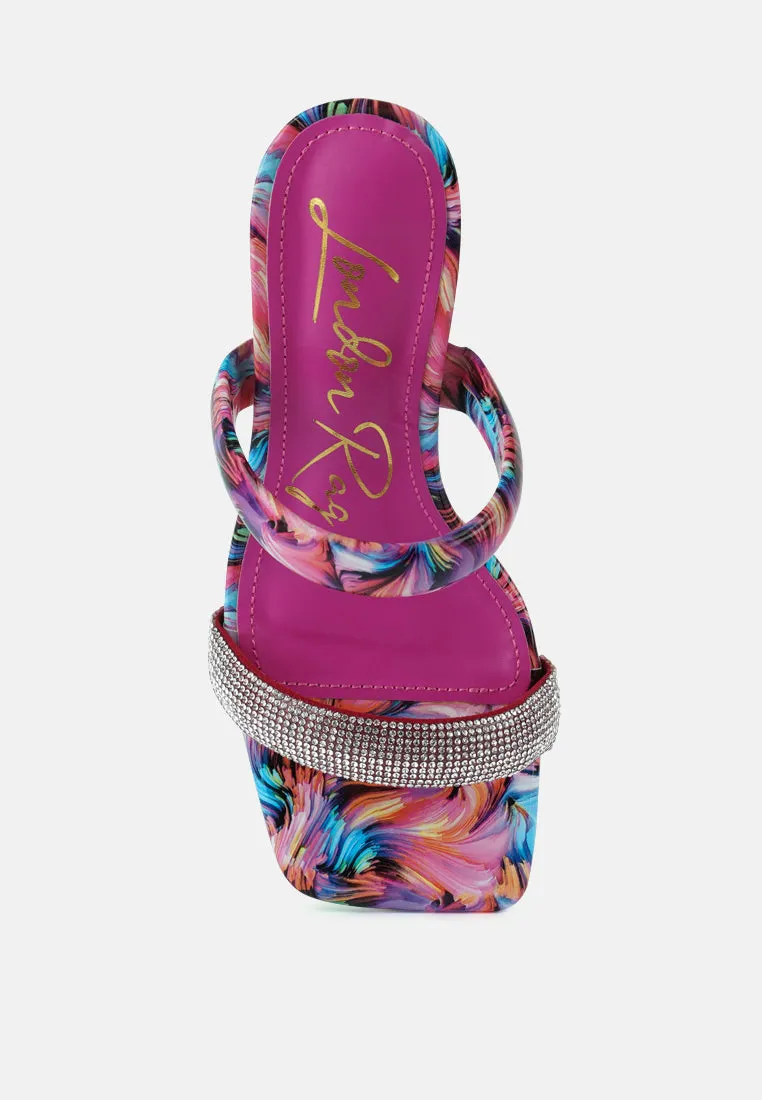 krypton clear block heeled marble print slides