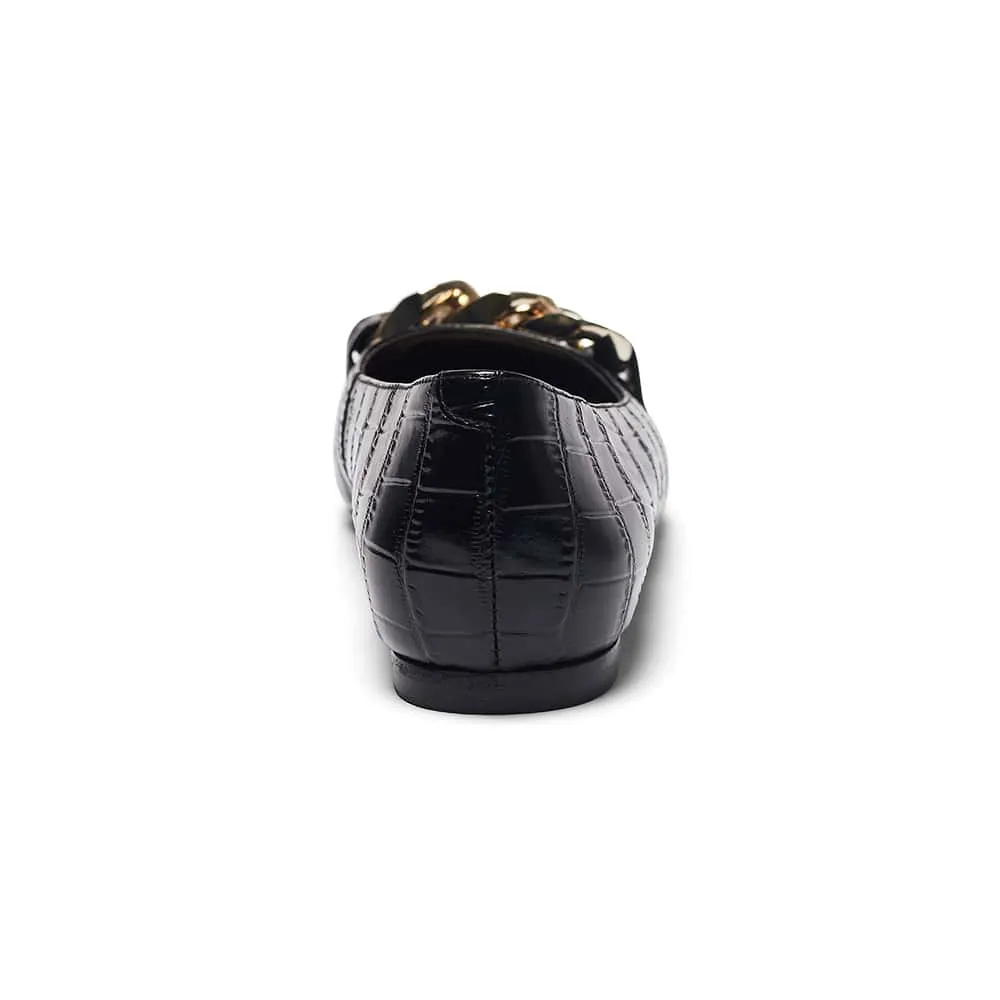 Lacey Flat in Black Croc Leather