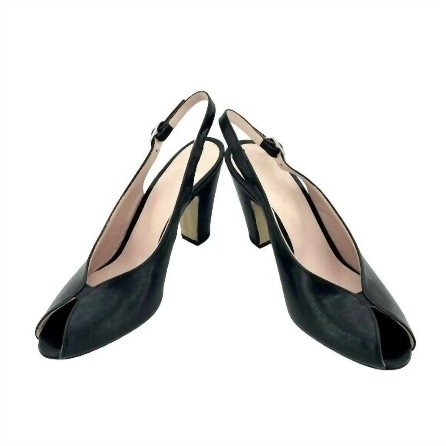 Leather Peep Toe Slingback Pumps In Black