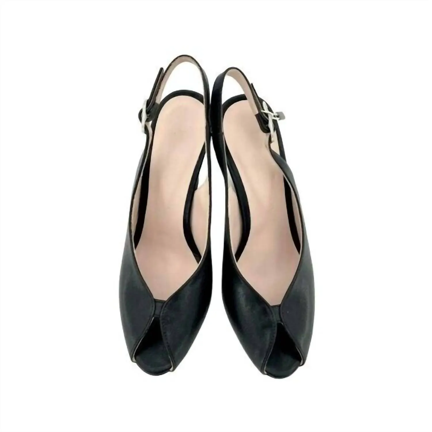 Leather Peep Toe Slingback Pumps In Black