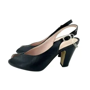 Leather Peep Toe Slingback Pumps In Black