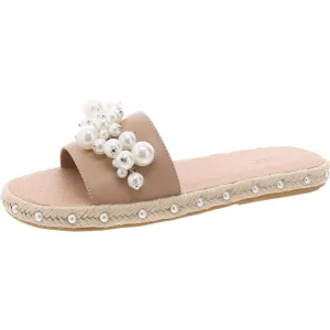 Majorie Womens Faux Leather Flat Slide Sandals