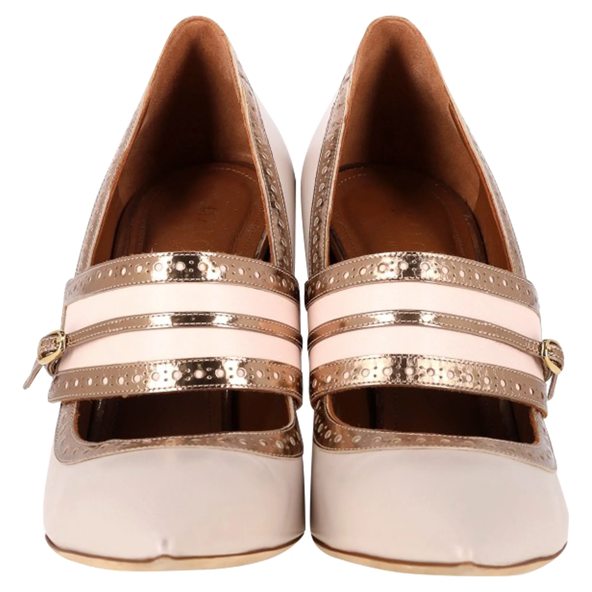 Malone Souliers Ada Perforated Pumps in Nude Leather