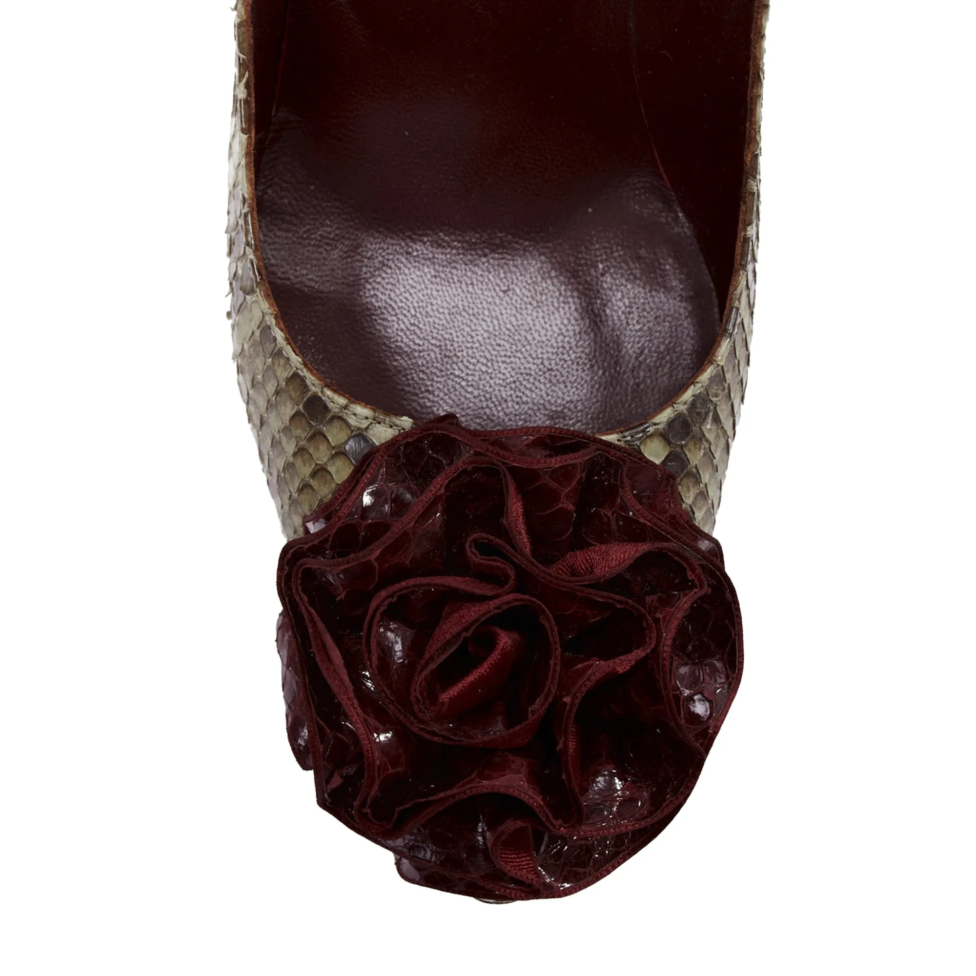 Manolo Blahnik Scaled Leather Rose Applique Pumps