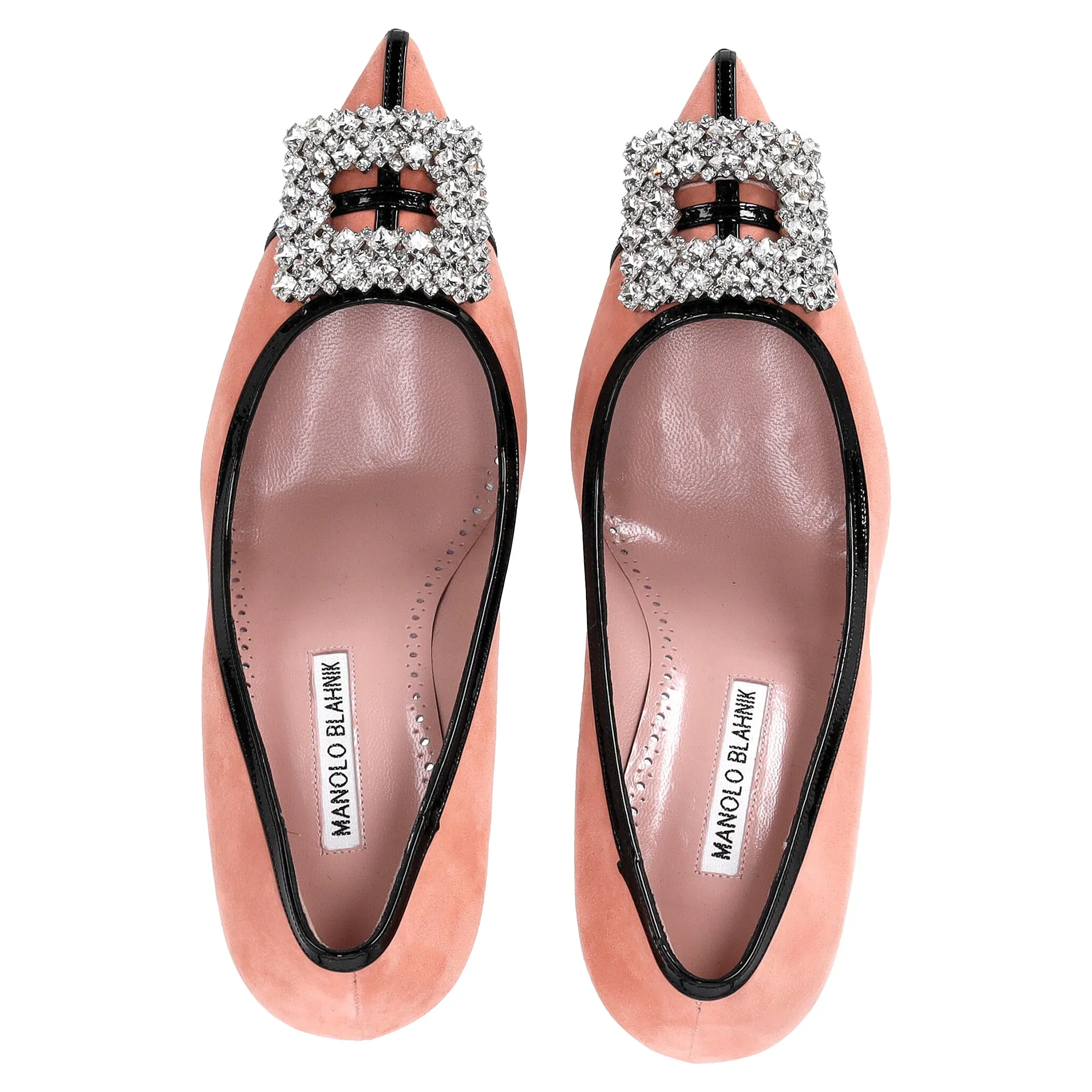 Manolo Blahnik Tuberian Embellished Pumps in Peach Suede