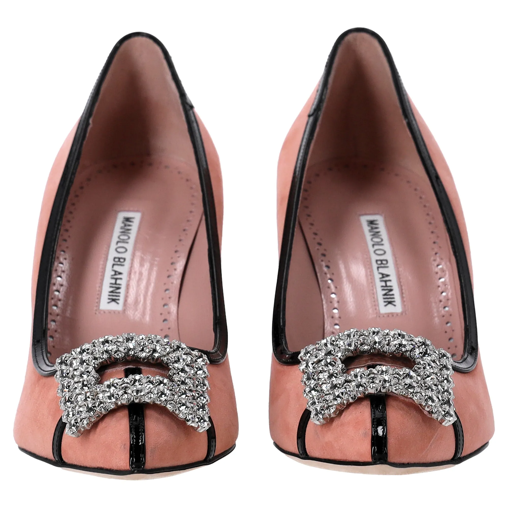Manolo Blahnik Tuberian Embellished Pumps in Peach Suede