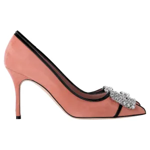 Manolo Blahnik Tuberian Embellished Pumps in Peach Suede