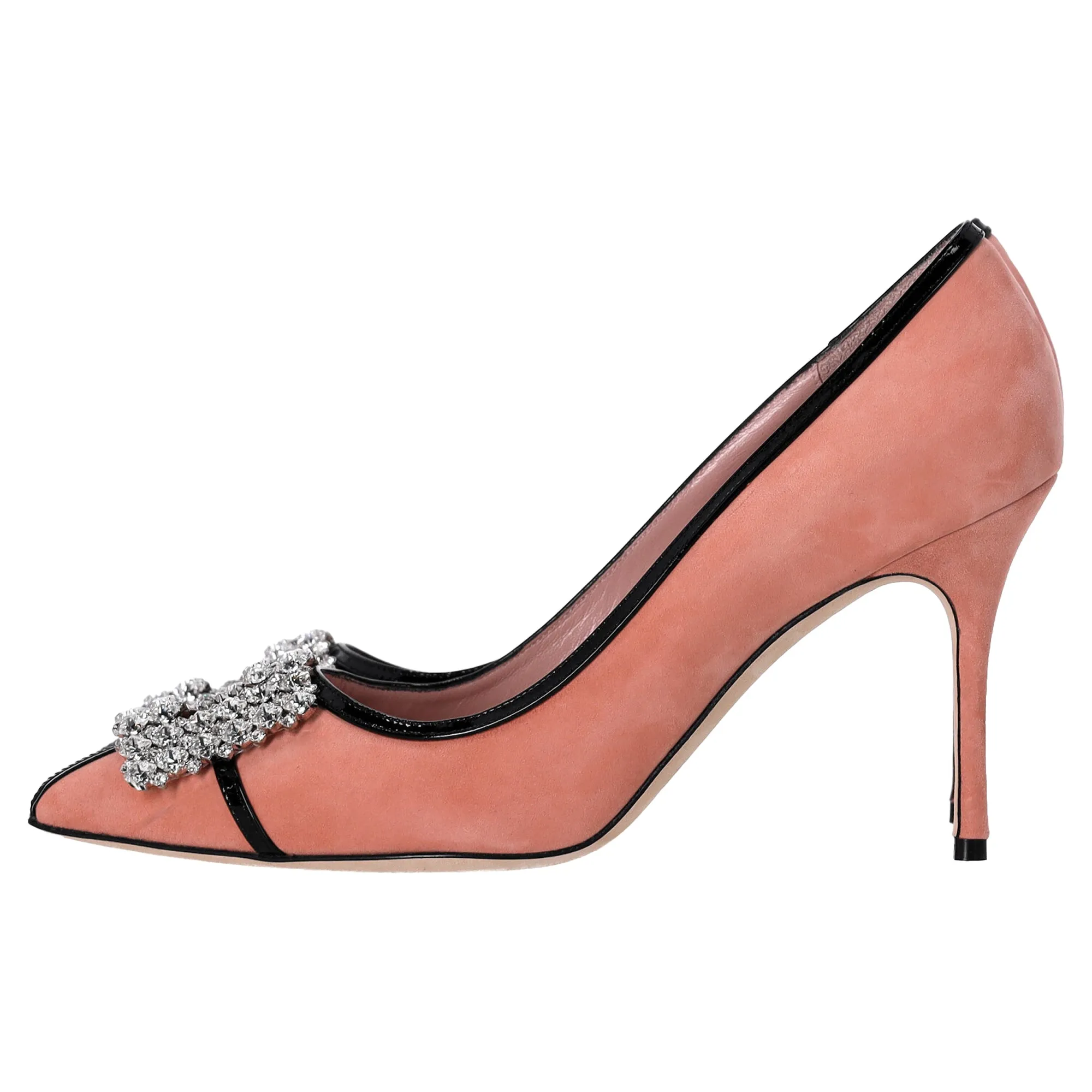 Manolo Blahnik Tuberian Embellished Pumps in Peach Suede