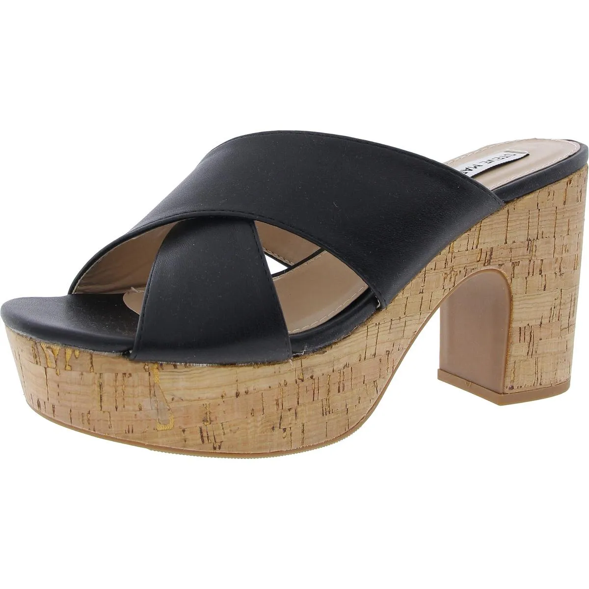 Memorable Womens Criss-Cross Faux Leather Block Heel