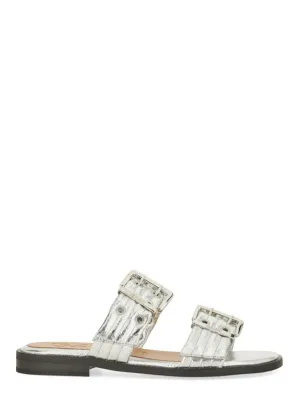 Metallic-Finish Sandals With Decorative Buckles