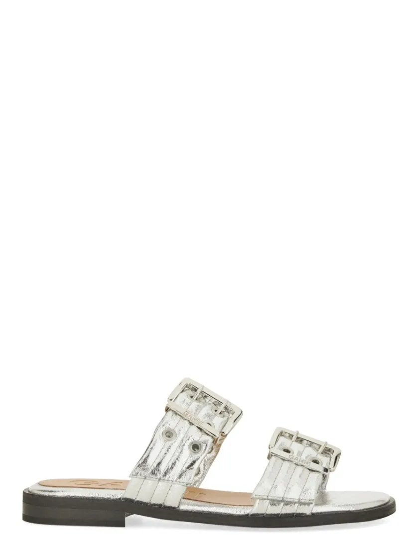 Metallic-Finish Sandals With Decorative Buckles