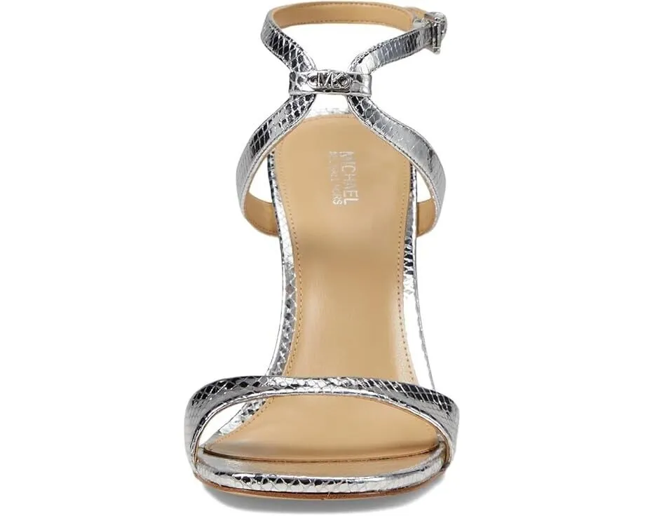 Michael Kors Amara Sandals Women's US 7.5 Silver Leather Stiletto Heel ZPO894