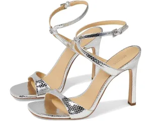 Michael Kors Amara Sandals Women's US 7.5 Silver Leather Stiletto Heel ZPO894