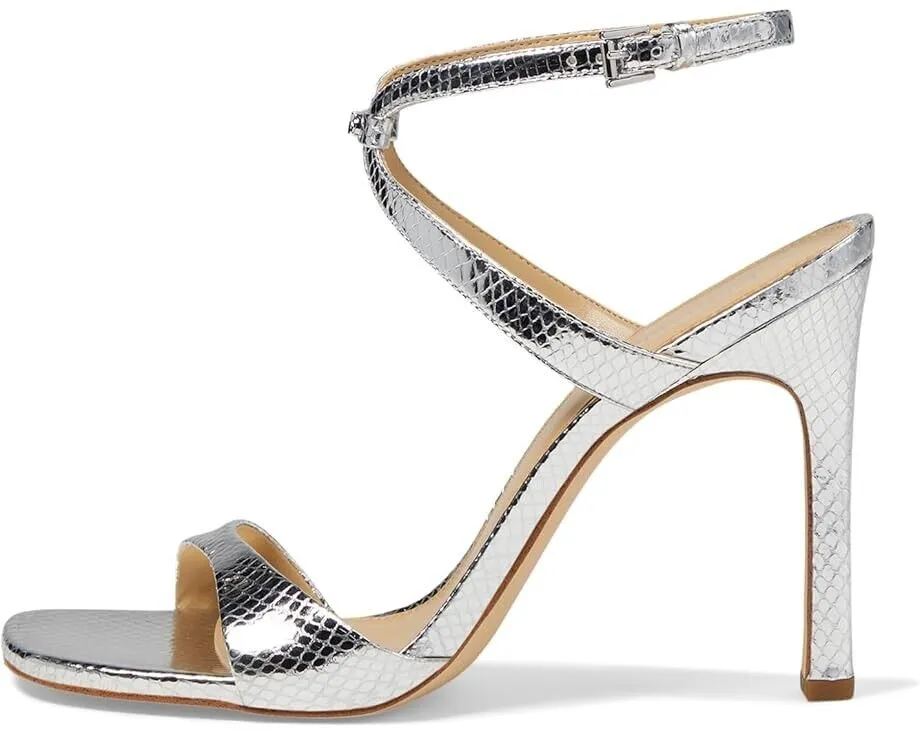 Michael Kors Amara Sandals Women's US 7.5 Silver Leather Stiletto Heel ZPO894