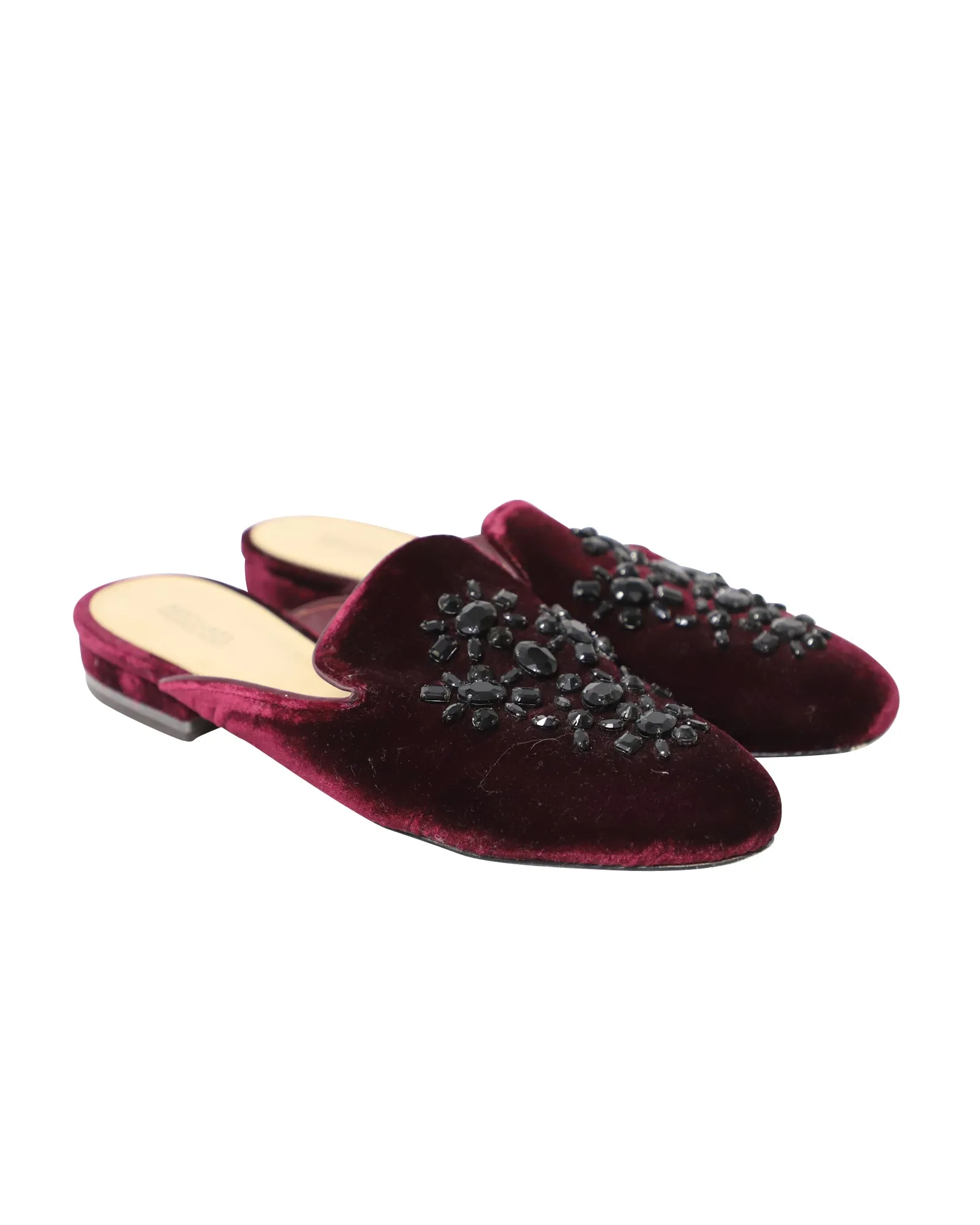 Michael Kors Crystal-Embellished Slip-On Flat Mules in Burgundy Velvet