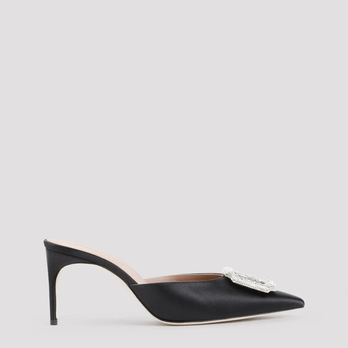 Mona 70 Black Satin Mules