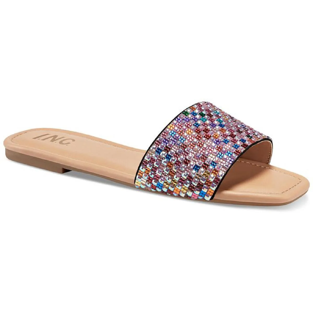 Nataliah  Womens Embellished Square Toe Slide Sandals