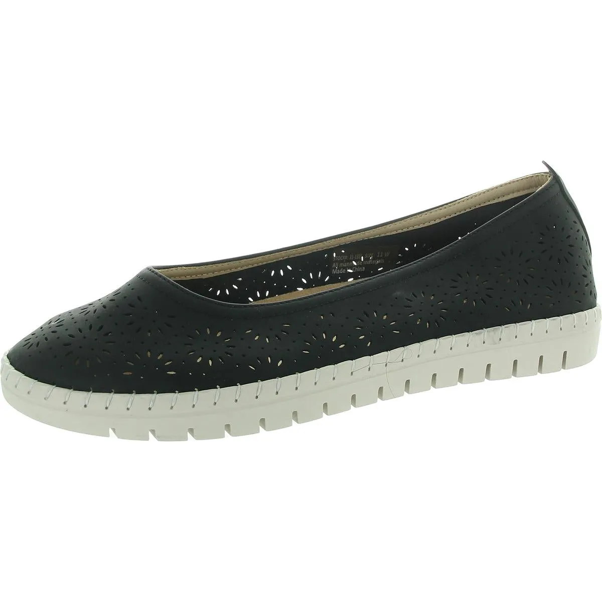 Nitza Womens Laser Cut Faux Leather Ballet Flats