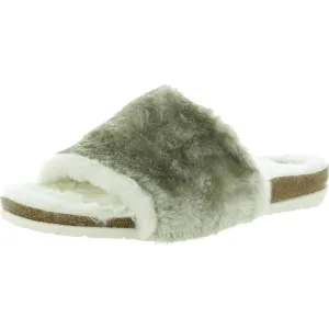 Olli Womens Two Tone Faux Fur Slide Sandals