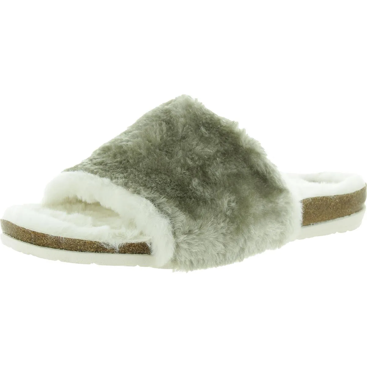 Olli Womens Two Tone Faux Fur Slide Sandals