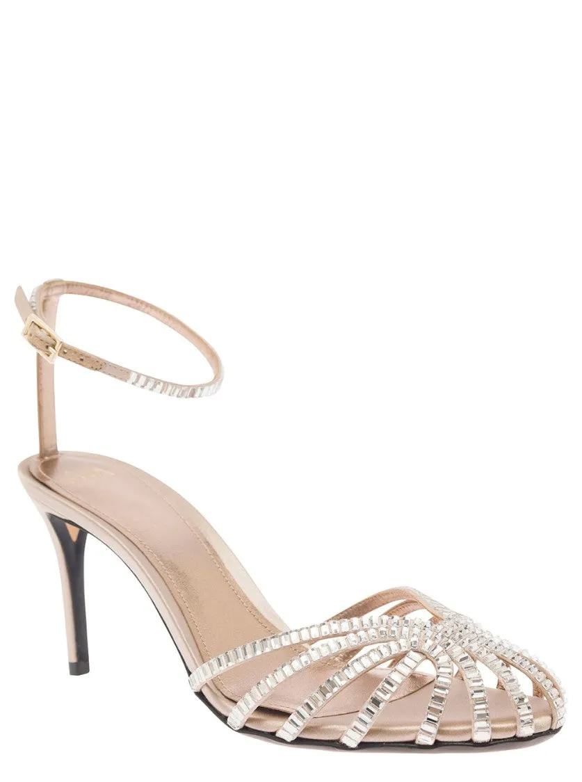 Penelope' Beige Sandals With Rhinestone Embellishment