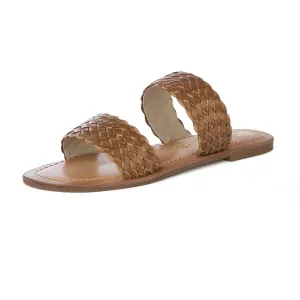 Perfectly Crafted Womens Vegan Leather Double Band Flat Sandals