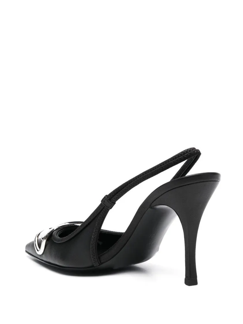 Pointed Toe Slingback Heels With Metallic Buckle Detail
