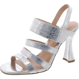 Pop Womens Metallic Croc Print Strappy Sandals