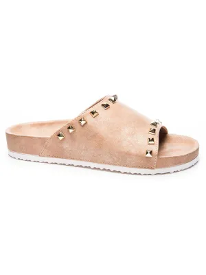 Qiana Womens Faux Leather Studded Slide Sandals