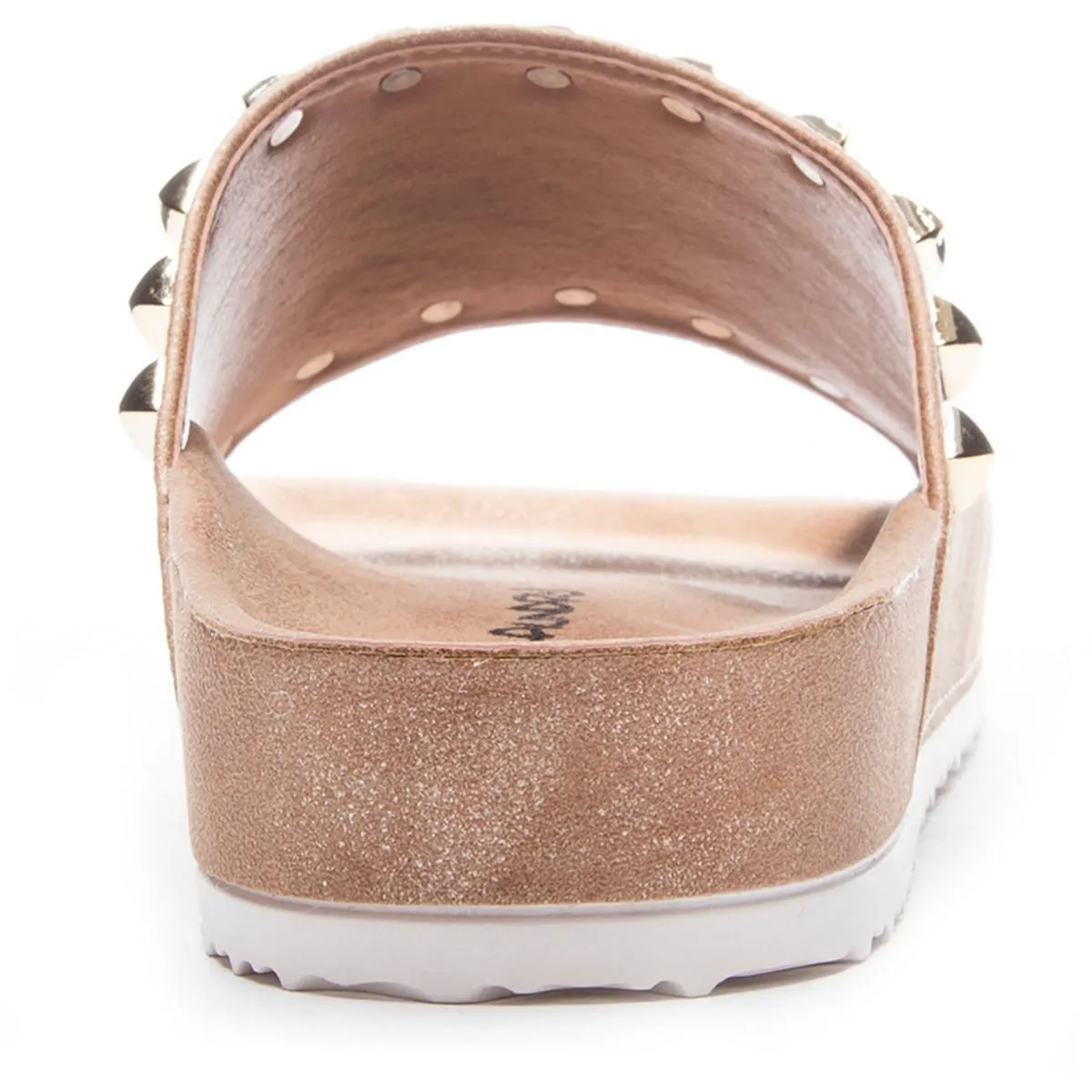 Qiana Womens Faux Leather Studded Slide Sandals