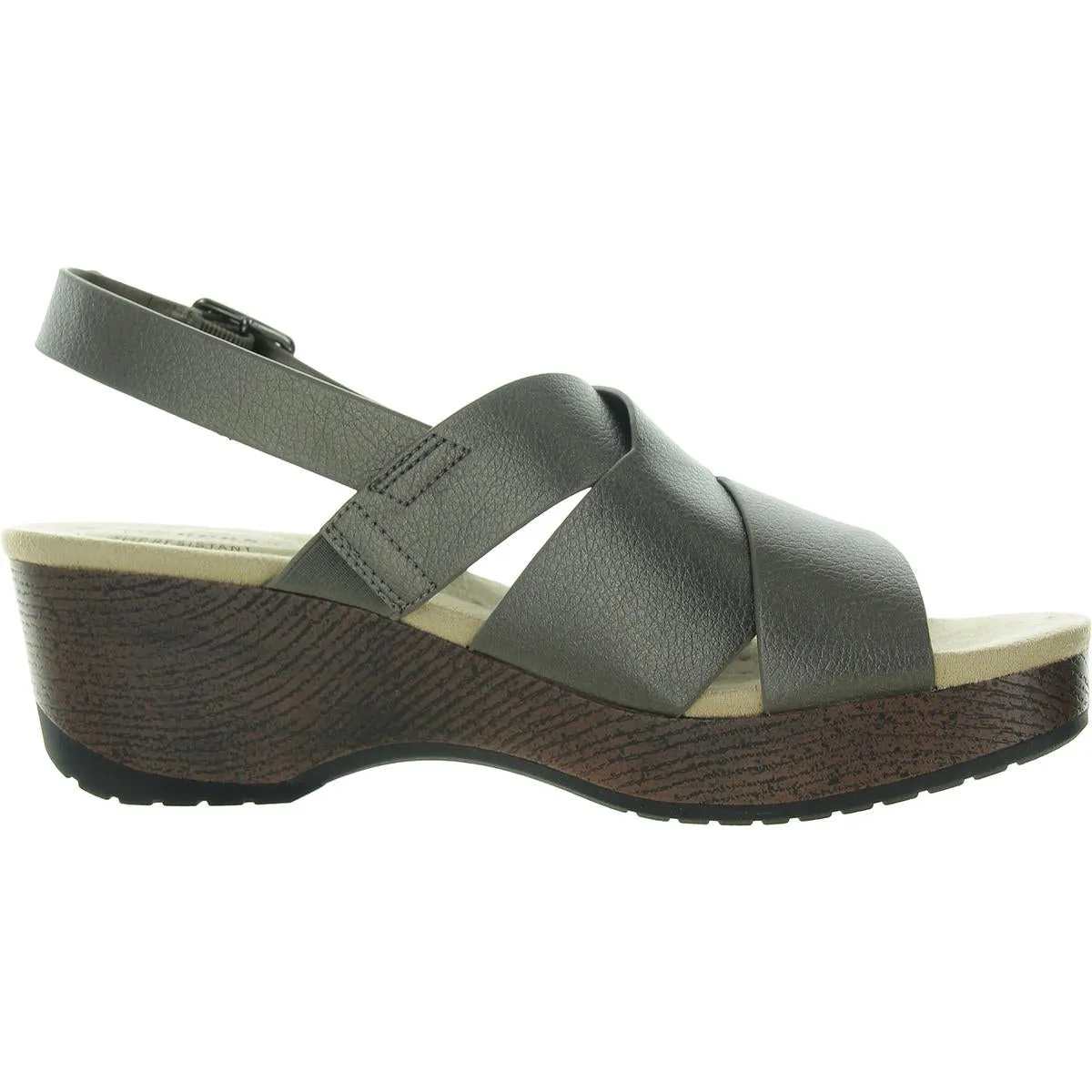 Raffey  Womens Adjustable Faux Leather Wedge Sandals