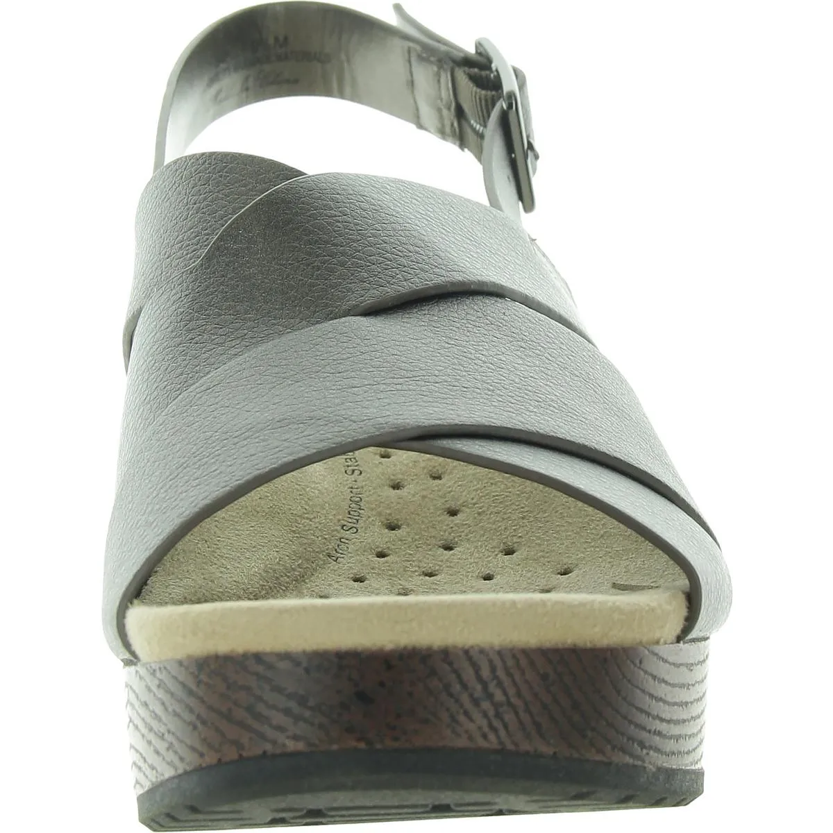 Raffey  Womens Adjustable Faux Leather Wedge Sandals