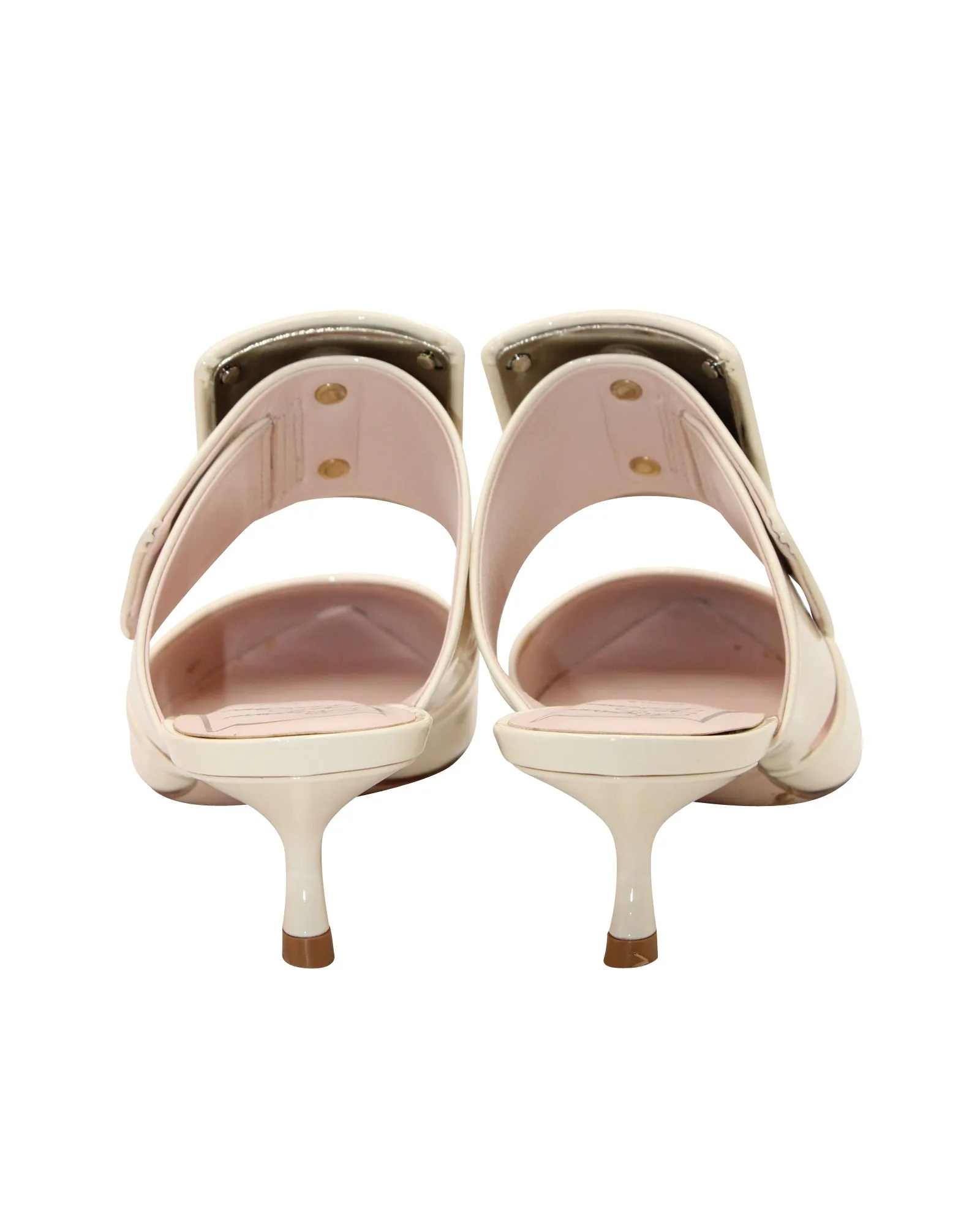 Roger Vivier Viv' In The City Mules in Off-White Patent Leather